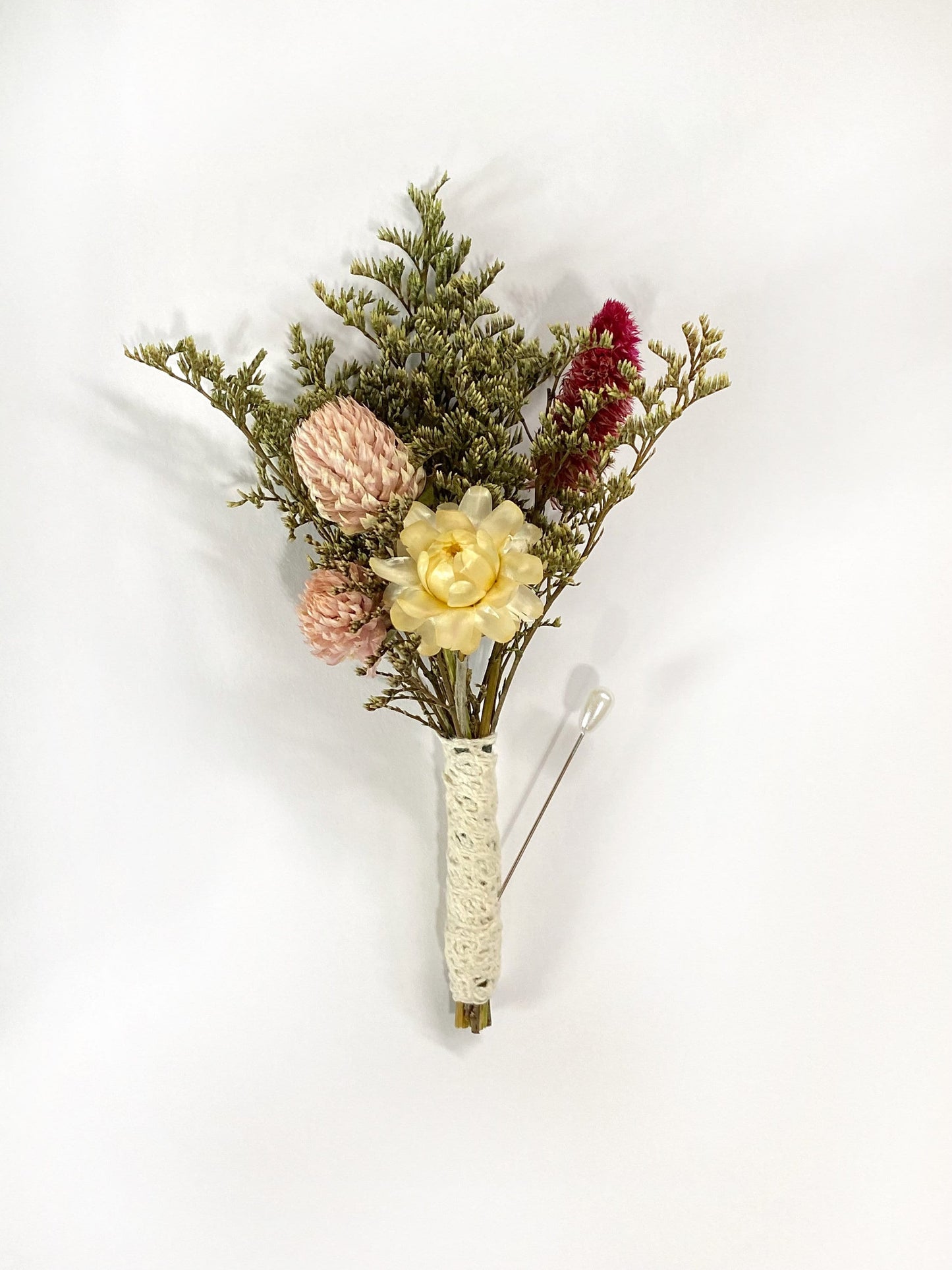 Floral Bouquet, Preserved Flower, Gift, Wedding , Anniversary gift, Coxcomb, Caspia, Strawflower, Amaranth, Peony, Pink, Green, Bridal