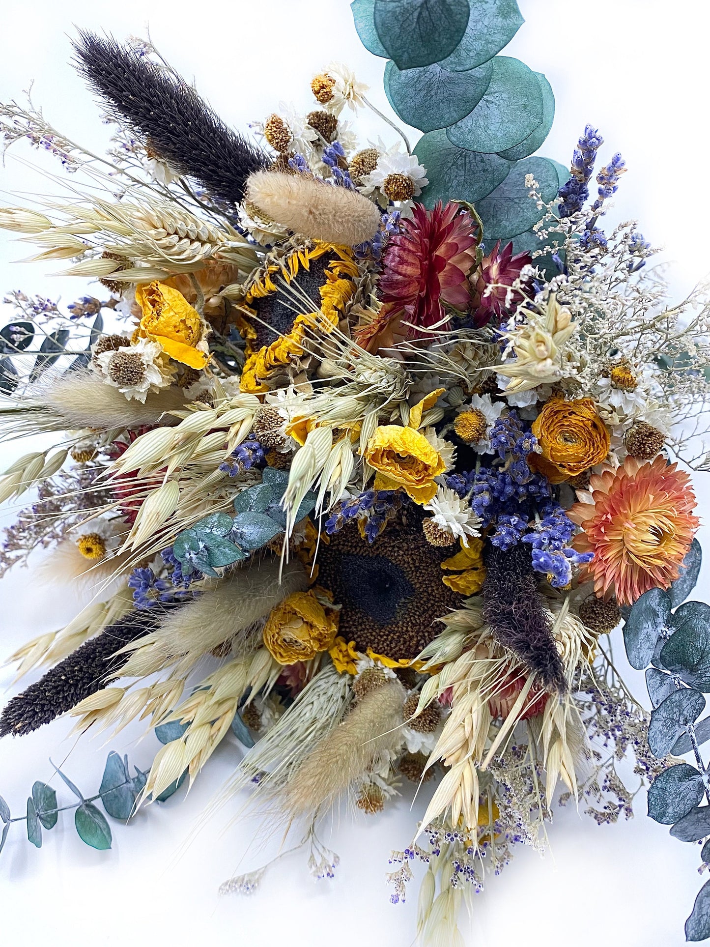 Sunflower Wedding bouquet, Summer, Fall, Wildflowers, Dried Flowers, Boho, Preserved, Floral, Orange, Bridal, Fall Colors, Strawflowers