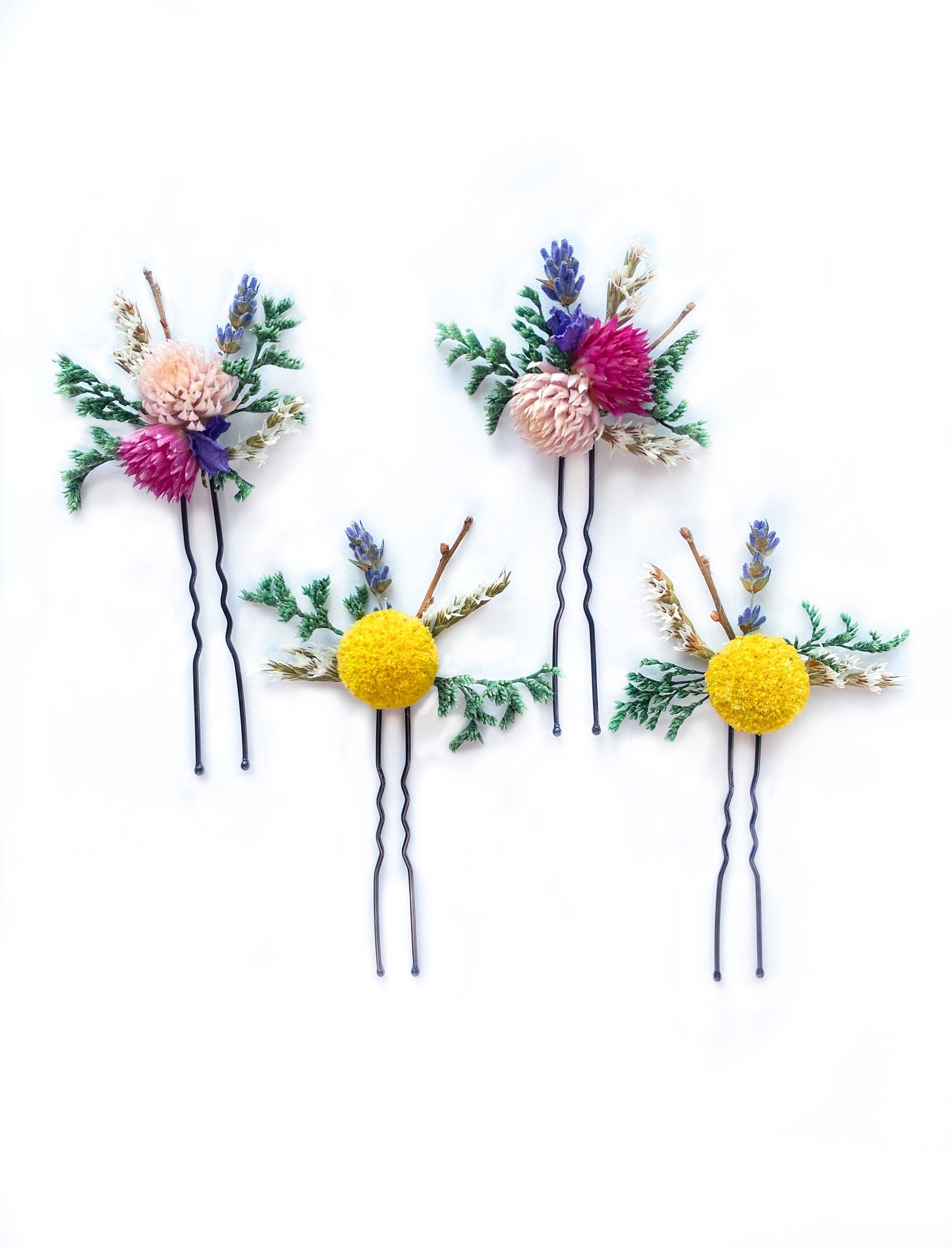Colorful Hair Comb, Summer Hair Pins, Dried flowers, Preserved, Floral Comb, Clip, Wedding, Corsage, Prom, Bridal, Pink, Blue, Yellow, Green