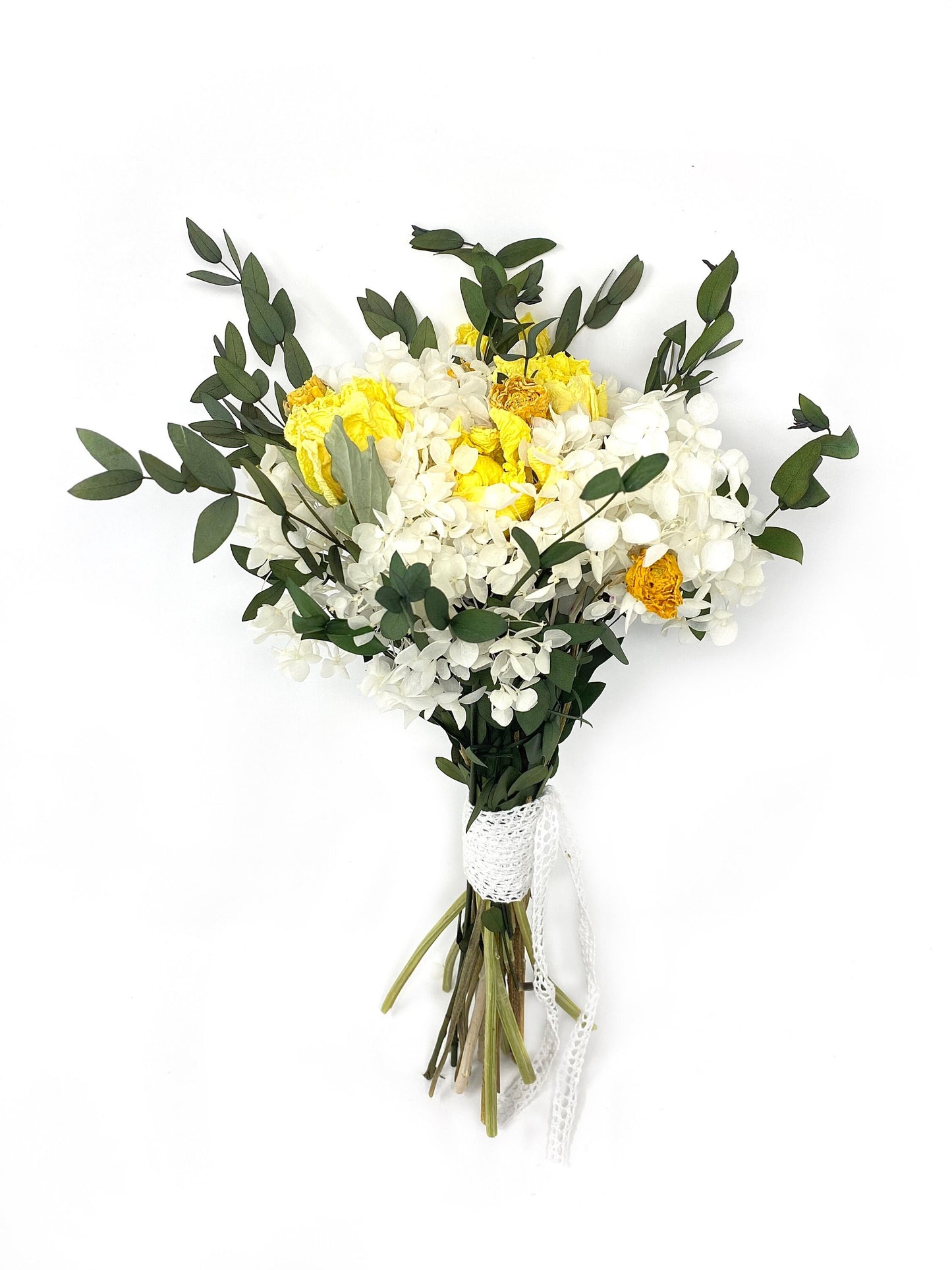 Yellow Bouquet, Wedding Flowers, Dried Florals, Yellow and White, Throw Bouquet, Peonies, Greenery, Summer Florals, Hydrangeas, Bridal
