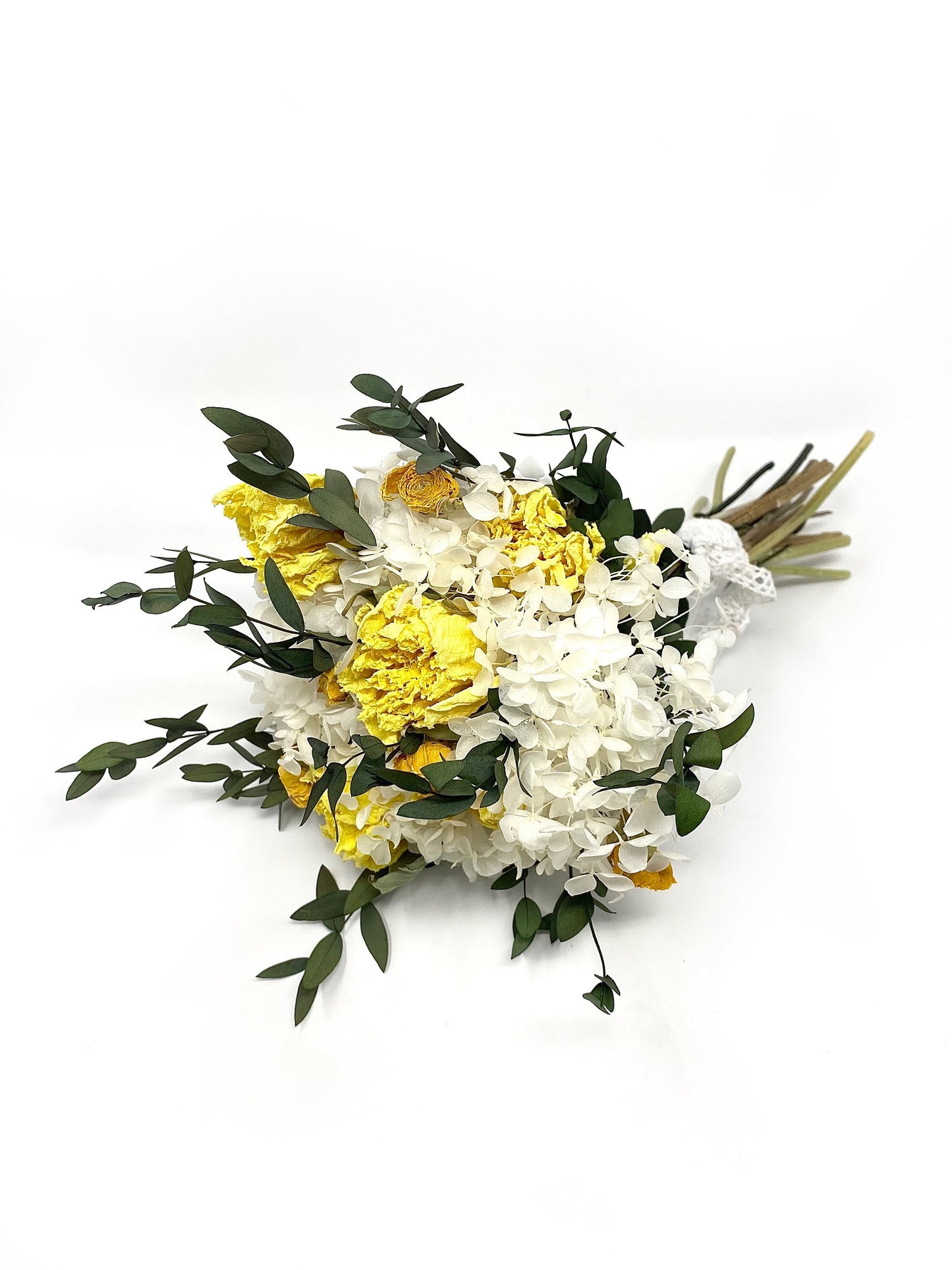 Yellow Bouquet, Wedding Flowers, Dried Florals, Yellow and White, Throw Bouquet, Peonies, Greenery, Summer Florals, Hydrangeas, Bridal