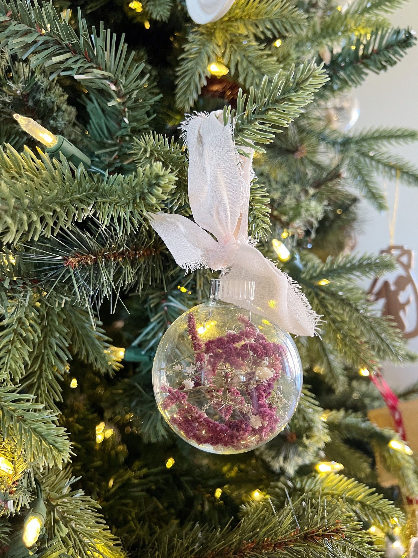 Pack of 4 Christmas Glass Floral Ornaments, Holiday Gifts, Christmas Tree, Room Decor, Dried Flowers, Preserved, Colorful, Natural Authentic